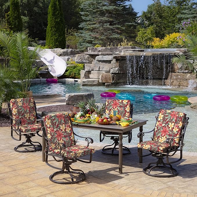 Arden 4-Pack Outdoor Patio Dining Chair Cushion, 20x44, Rain-Proof Seat Pad, Fade-Resistant Outdoor Cushion Ruby Clarissa