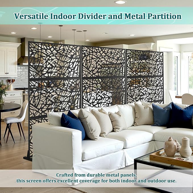 Metal Privacy Screen Outdoor Privacy Screen, Freestanding Fence Panel for Outside, 72''H×47''W, Decorative Screen Panel for Backyard/Patio/Deck