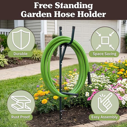 Water Hose Holder - Easy-to-Install Garden Hose Storage Metal Rack with Stake - Outdoor Freestanding Reel for Yard or Landscaping by Stalwart