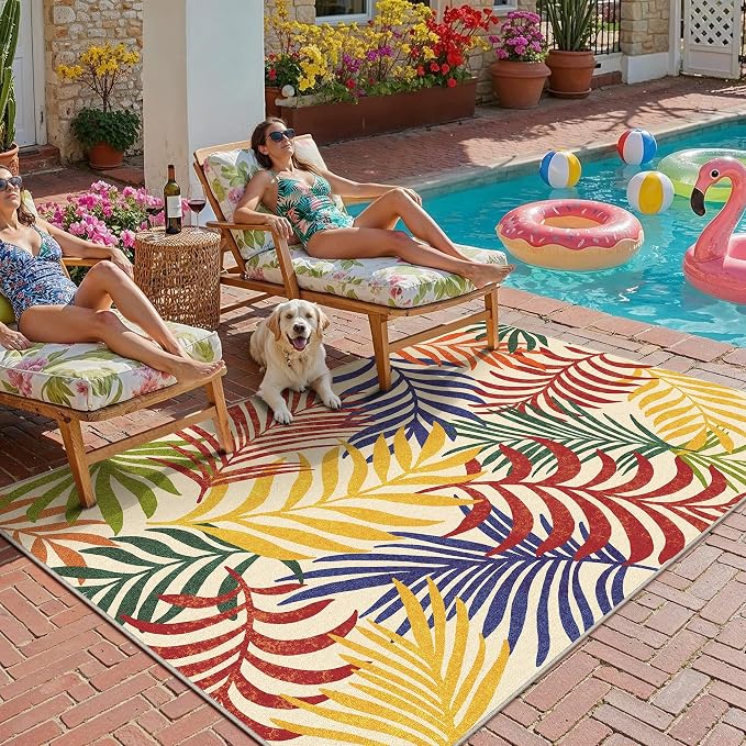 5x7 Indoor Outdoor Area Rug Washable Patio Rug Multicolored Non Slip Non Shedding Waterproof Carpet for Living Room Bedroom Backyard Porch Camping RV Balcony Poolside