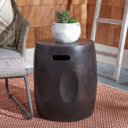SAFAVIEH Outdoor Zuri Black Modern Concrete Round Accent Table