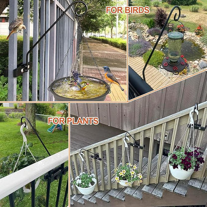 Deck Hook Rail Suitable for Hanging Flower Baskets Wind Chimes Planters Bird Feeders Lights, Heavy Duty Pole Long 16.5 inches Holds up to 15lbs with Ease（2pcs）