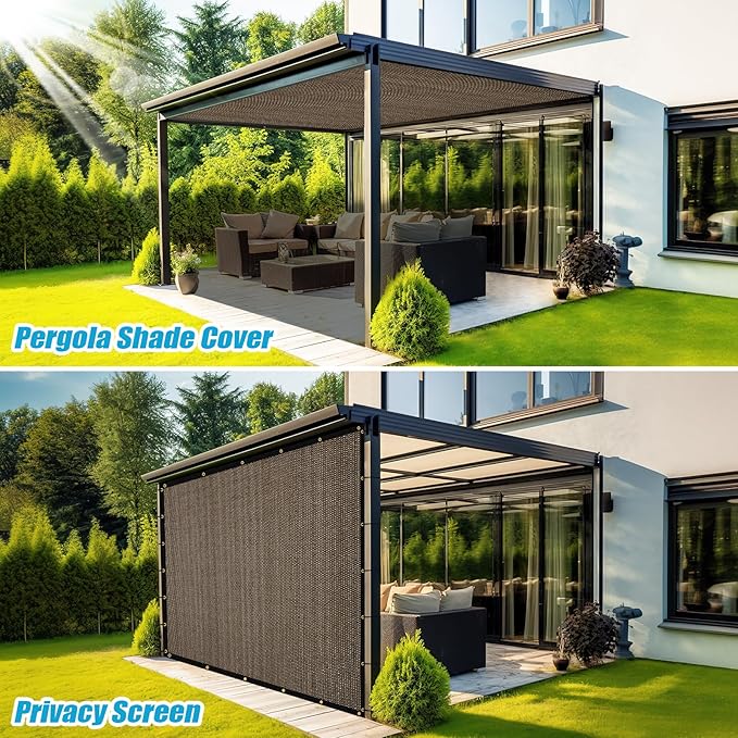 Amagenix 90% Shade Fabric 4'X 20' Mocha Sun Shade Cloth with Grommets for Pergola Replacement Shade Cover Canopy, Heavy Duty, Cable Zip Ties Included (We Customized)