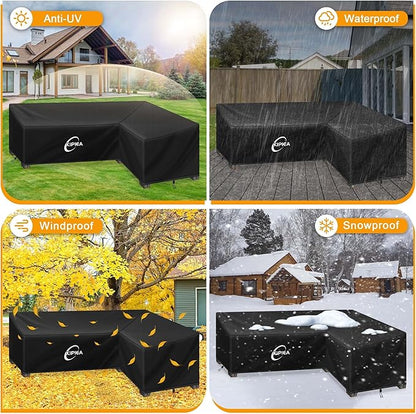 Kipiea Patio L-Shaped Sectional Sofa Cover, 420D Heavy-Duty Oxford Fabric Outdoor Sectional Cover with 6 Windproof Buckles, No Tears Anti UV No Fading (Right Facing, 104" x 83" L x 33.5" D x 31" H)