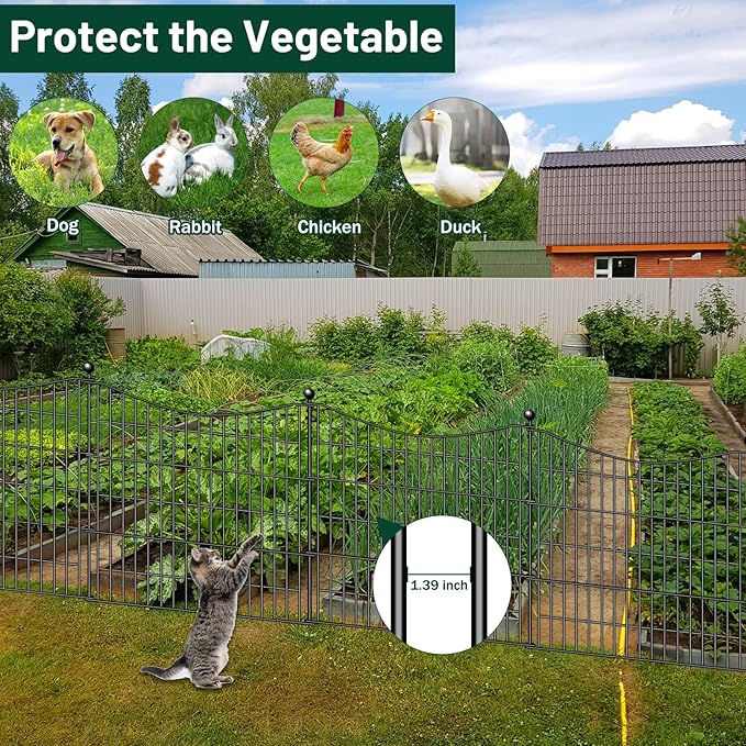 20 Panels Decorative Garden Fence with Gate, 40 in(H) X 47.2 ft(L) No Dig Dog Fence Animal Barrier Outdoor for Yard, Rustproof Metal Garden Edging and Borders, Temporary Fencing Stakes