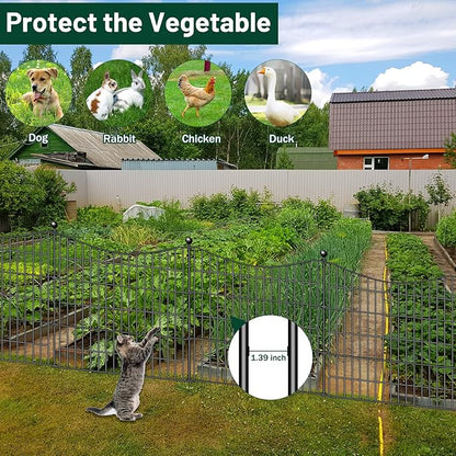20 Panels Decorative Garden Fence with Gate, 40 in(H) X 47.2 ft(L) No Dig Dog Fence Animal Barrier Outdoor for Yard, Rustproof Metal Garden Edging and Borders, Temporary Fencing Stakes