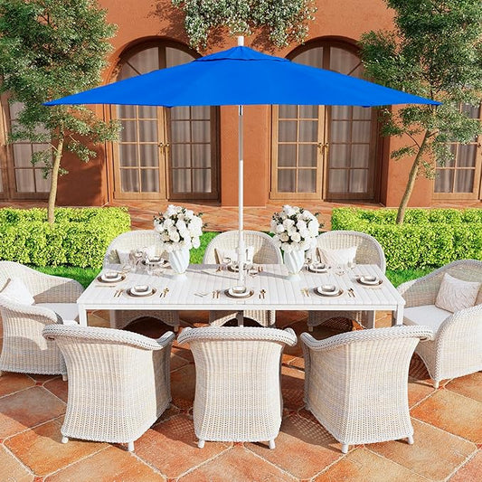 California Umbrella 11Ft Premium Patio Umbrella, Hand-Crank, Tilt-Collar, White Frame, Solution Dyed Royal Blue Fabric