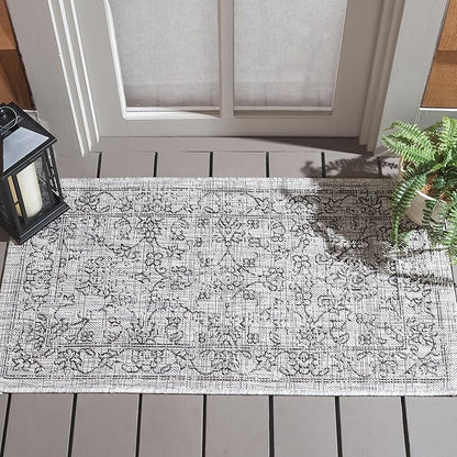 SAFAVIEH Courtyard Collection 2' x 3'7" Grey/Black CY8680 Indoor/ Outside Waterproof Easy cleansingPatio Backyard Mudroom Accent Mat