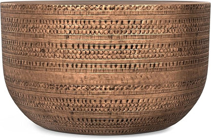 SIMPLIHOME Johnsen Metal Coffee Table - 30 inch Wide Solid Metal Round Drum Accent Table in Antique Copper, Boho Coffee Table for Living Room or Bedroom with Textured Design, Assembled