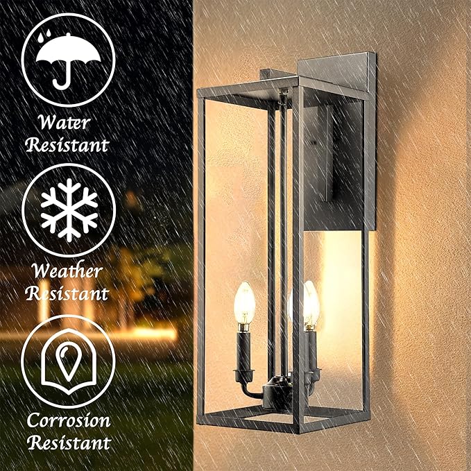 Bestshared Outdoor Wall Lantern, 24 Inch Tall Large Wall Sconce Clear Glass, Anti-Rust Modern Black Outside Lantern Lamp for House Front Porch Doorway Patio (Black, 24"-1 Pack)
