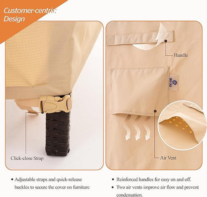 WJ-X3 Large Beige & Coffee Heavy-Duty Patio Table Cover, 136x88x36in, Waterproof, Wind-Resistant, Anti-Fade - Ideal for Sectional Outdoor Furniture Sets