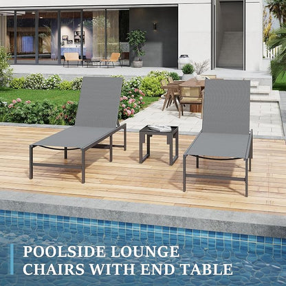 UDPATIO Chaise Lounge Chair Patio Pool Lounge Chair Outdoor with 5 Position Adjustable Backrest Poolside Sunloungers Lay Flat Sunbathing Chaise with Backrest for Patio, Beach, Yard, Pool(Gray)