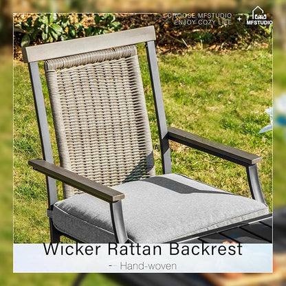 MFSTUDIO Outdoor Counter Height Bar Stool Set of 6, Swivel Rattan Backrest Metal Patio Bar Chair with Armrest and Cushion, All Weather Resistant Wicker Patio Chair, Grey