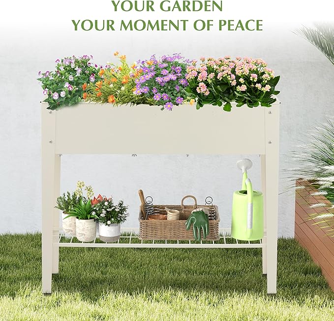 DDK Outdoor Heavy Duty Metal Raised Garden Bed with Legs (Milk White)
