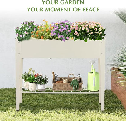 DDK Outdoor Heavy Duty Metal Raised Garden Bed with Legs (Milk White)