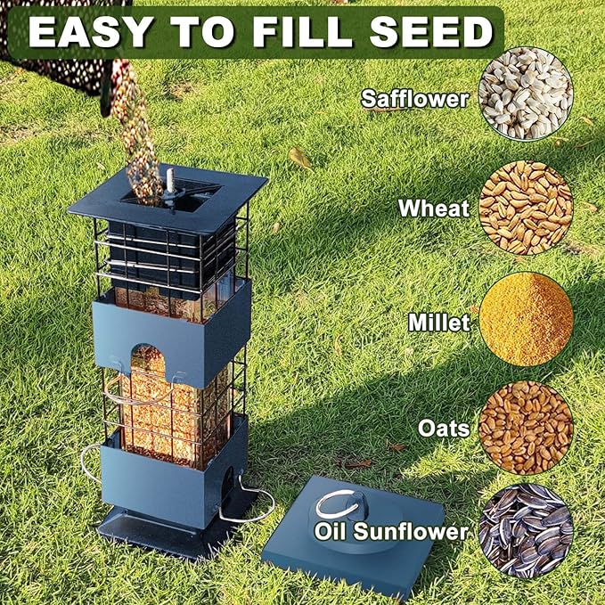 Bird Feeder Squirrel Proof, Metal Anti-Squirrel for Outdoors Hanging, 3LBS Wild Birdseed Feeders for Cardinal Blue Jay Outside (Blue)