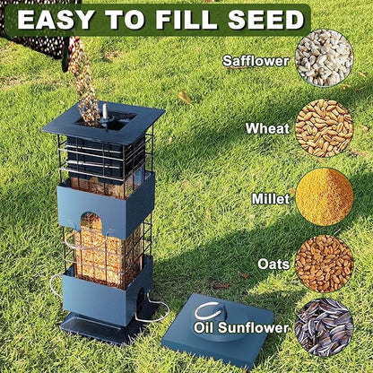 Bird Feeder Squirrel Proof, Metal Anti-Squirrel for Outdoors Hanging, 3LBS Wild Birdseed Feeders for Cardinal Blue Jay Outside (Blue)