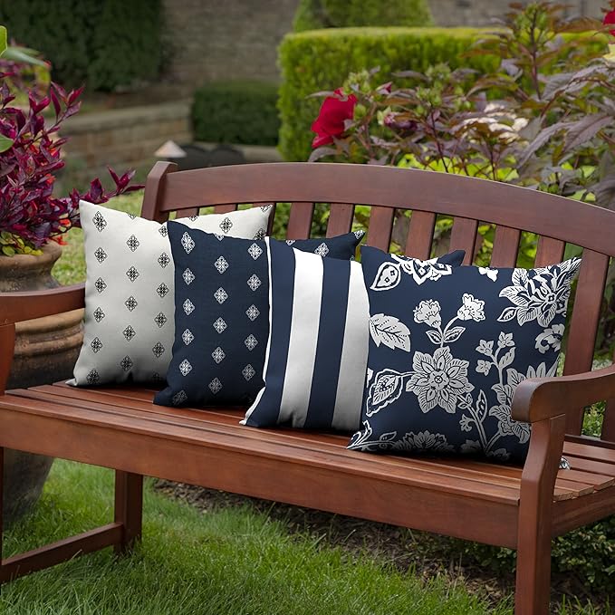 Arden Outdoor Throw Pillow, 16x16 Patio Accent Cushion, Water & UV Resistant, Fade Resistant Outdoor Decorative Pillow with Recycled Polyfiber Fill, Sapphire Blue Ashland Jacobean