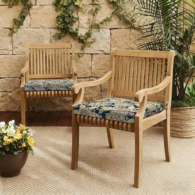 LVTXIII Outdoor Seat Cushions Seasonal Replacement Chair Cushions, Patio Chair Pads with Ties for Dining Chairs and Garden Furniture, Square Back, 19"x19"x2", 4 Pack, Paisley Sapphire Blue