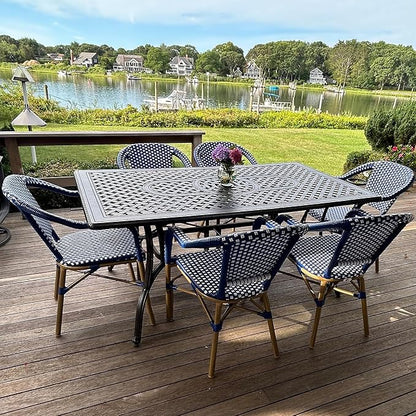 PURPLE LEAF Bistro Chairs Set of 2 French Hand-Woven Wicker Armchairs Outdoor Dining Chairs for Patio Porch Garden Indoor Bamboo Print Finish Deep Blue