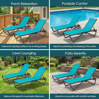 Kozyard Outdoor Chaise Lounge Chair, All Aluminum Frame and Textilene Fabric, Fully Flat Adjustable Reclining Patio Lounger for Poolside, Sunbathing & Backyard, (Aqua)