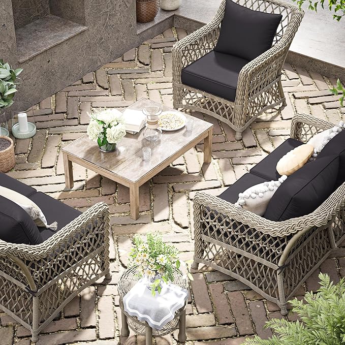 Premium Outdoor Seat Cushion Chair Cushions for Patio Furniture 22 L X 22 W X 4 H Waterproof & Fade Resistant Deep Seat and Backrest Cushion Set with Removable Covers for Chair, Sofa