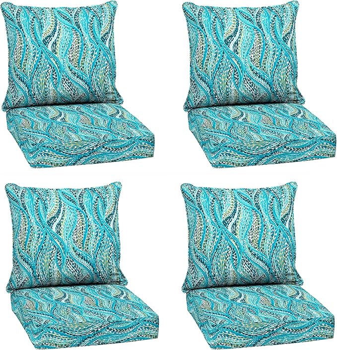 Arden Outdoor Deep Seat Cushion Set (4-Pack), 24 in x 24 in, Weather-Proof, Rain-Proof, Fade Resistant Patio Cushion for Chair, Sofa, and Couch Teal Ariel
