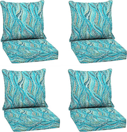 Arden Outdoor Deep Seat Cushion Set (4-Pack), 24 in x 24 in, Weather-Proof, Rain-Proof, Fade Resistant Patio Cushion for Chair, Sofa, and Couch Teal Ariel