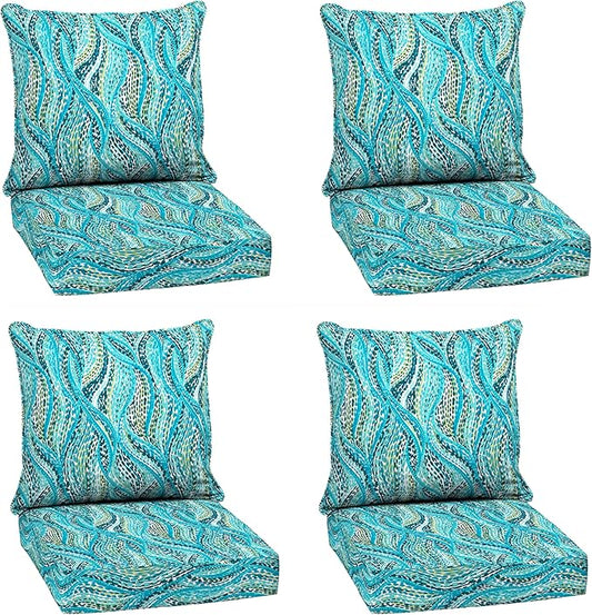 Arden Outdoor Deep Seat Cushion Set (4-Pack), 24 in x 24 in, Weather-Proof, Rain-Proof, Fade Resistant Patio Cushion for Chair, Sofa, and Couch Teal Ariel