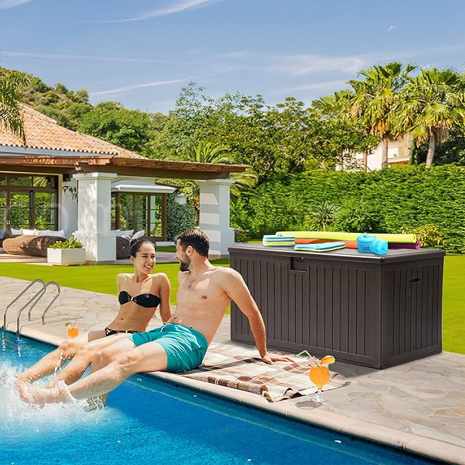 YITAHOME 260 Gallon Large Deck Box with Divider & Side Handles, Outdoor Double-Wall Storage for Patio Furniture Cushions, Garden Pool Accessories, Waterproof & Lockable