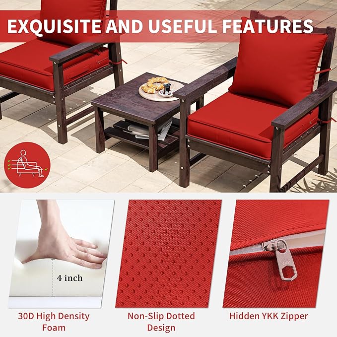 Premium Outdoor Seat Cushion Chair Cushions for Patio Furniture 22 L X 24 W X 4 H Waterproof & Fade Resistant Deep Seat and Backrest Cushion Set with Removable Covers for Chair, Sofa