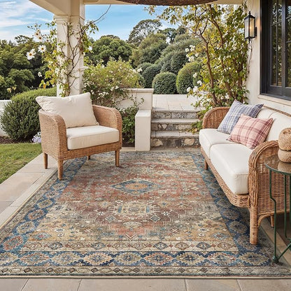 GENIMO Outdoor & Indoor Area Rug 6'x9', Waterproof, Non-Shedding, Easy Cleaning, Boho Mat for Patio, Living Room, Balcony, Dining Room, RV, Deck, Bedroom, Camping, Outside Carpet,Antique Red