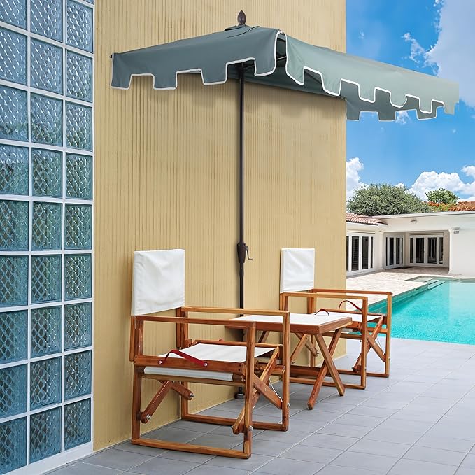 JONATHAN Y Half Umbrella UMB1200E Sidney 9 ft. Classic MidCentury Rectangular Market Patio with Crank, Wind Vent and UV Protection in Green/White