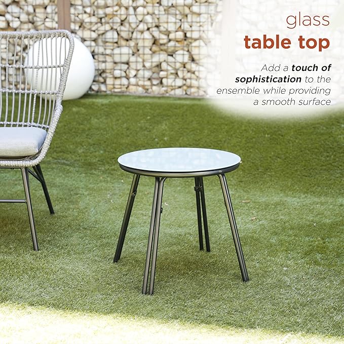 Alpine Corporation Patio Furniture 3 Pieces Outdoor Resin Wicker Conversation with Cushions Bistro Set for Patio & Deck, Gray