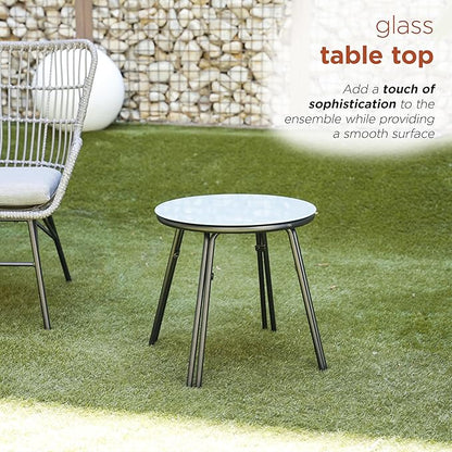Alpine Corporation Patio Furniture 3 Pieces Outdoor Resin Wicker Conversation with Cushions Bistro Set for Patio & Deck, Gray