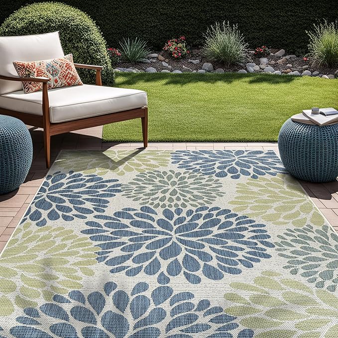 Beverly Rug Outdoor Rug 10x14 Modern Exotic Tropical Leaf Area Rugs for Indoor and Outdoor Patio Deck Porch Garden Water Resistant Washable Outside Carpet (10 x 14 Olive)