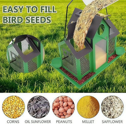 Solar Bird Feeders House for Outside Hanging, Metal Wild Bird Feeder for Outdoors Large Capacity Cardinal Birdfeeder Birdhouses Metal Bird Feeding Station Green