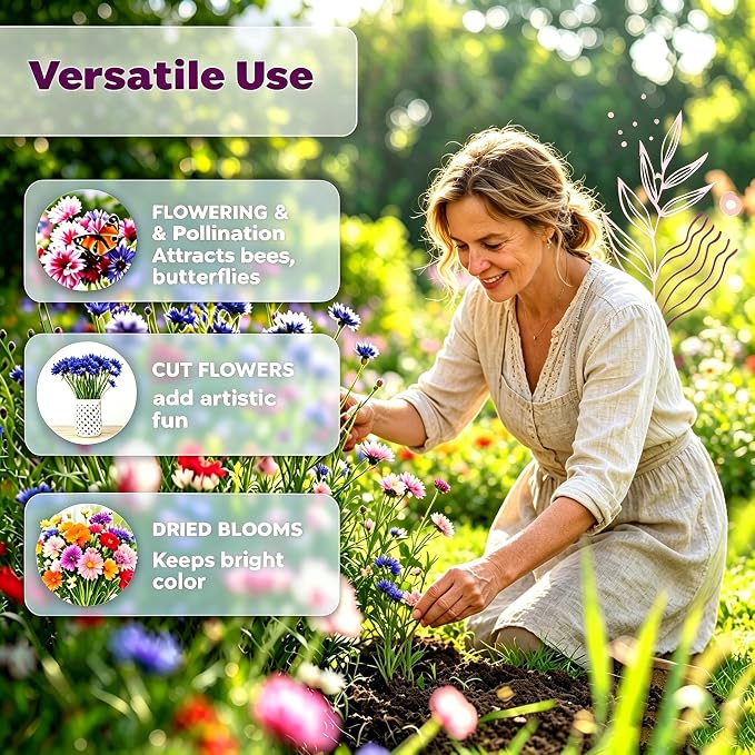 Mix Cornflower Seeds for Planting, 518+pcs Rare Perennial Double Dwarf Cornflower Flower Seeds Plants, Heirloom Non-GMO Hummingbirds Open Pollinated Wildflowers for Home Garden Outdoors