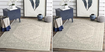Safavieh Adirondack Collection Accent Rug - 3' x 5', Ivory & Silver, Oriental Medallion Design, Non-Shedding & Easy Care, Ideal for High Traffic Areas in Entryway, Living Room, Bedroom (ADR108B)