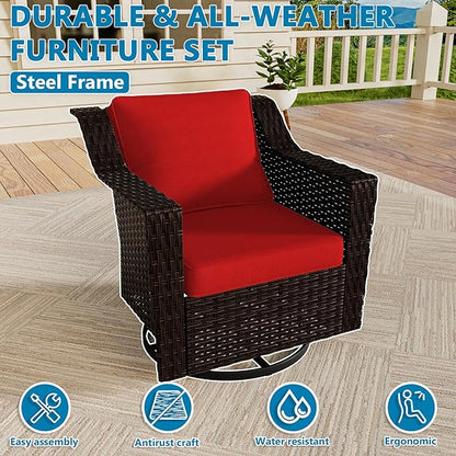 Vista Vibe Outdoor Patio Deep Seat Luxurious Chair - 360 Degree Swivel Glider Rocker Chair with Washable Cushions, Hand-Woven & All-Weather PE Rattan, Balcony, Yard (Brown/Red)