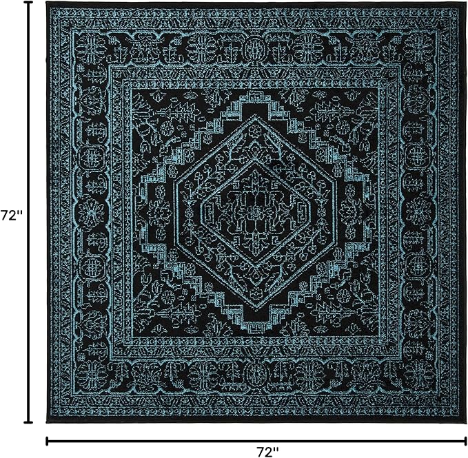 SAFAVIEH Adirondack Collection Area Rug - 6' Square, Black & Teal, Oriental Medallion Design, Non-Shedding & Easy Care, Ideal for High Traffic Areas in Living Room, Bedroom (ADR108K)