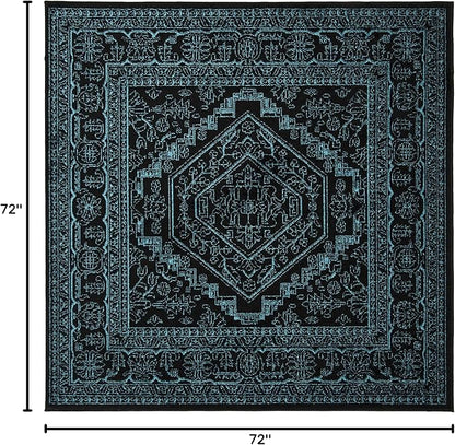 SAFAVIEH Adirondack Collection Area Rug - 6' Square, Black & Teal, Oriental Medallion Design, Non-Shedding & Easy Care, Ideal for High Traffic Areas in Living Room, Bedroom (ADR108K)