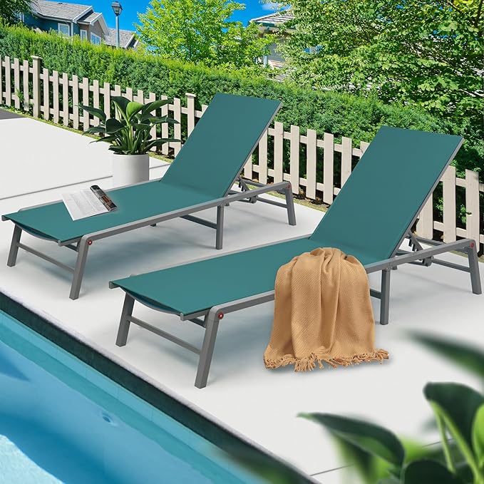 Kozyard Lounge Chair Outdoor Foldable Outdoor Lounge Chair (2MintGreen Textilence W/O Table)