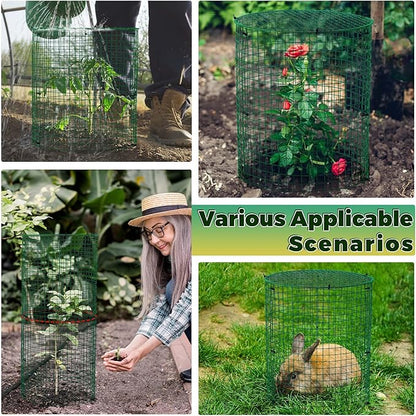 Hiboom 4 Pack Garden Plant Protectors from Animals with Stakes, Metal Mesh and Detachable Covers Wire Plant Cage for Keeping Bunny Animals Out, Chicken Wire Cover Garden Protect (16 * 13 in)