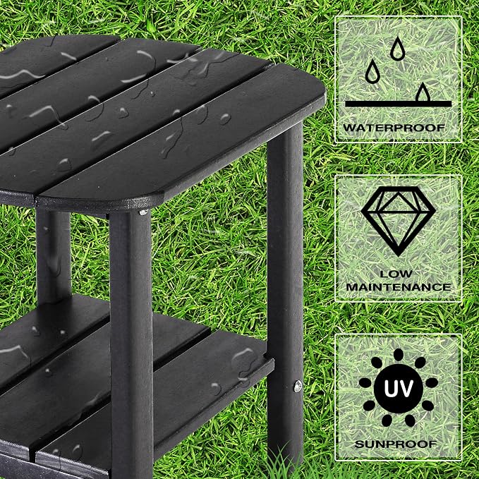 LZRS Double Adirondack Side Table, Outdoor Side Tables, End Tables for Patio, Backyard,Pool, Indoor Companion, Easy Maintenance & Weather Resistant(Black)
