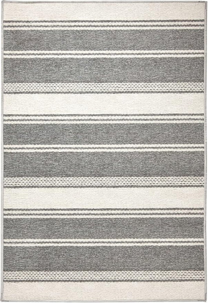 Dash & Albert Bowman Stripe Grey Machine Washable Rug, 3 X 5 Feet, Grey Stripe Pattern