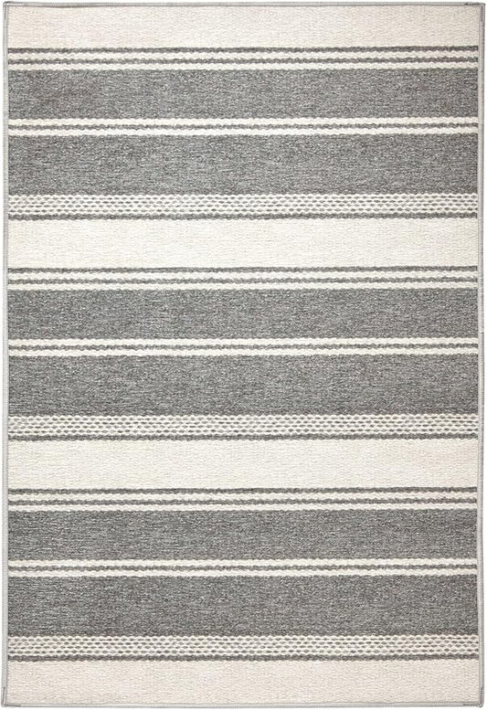 Dash & Albert Bowman Stripe Grey Machine Washable Rug, 4 X 6 Feet, Grey Stripe Pattern
