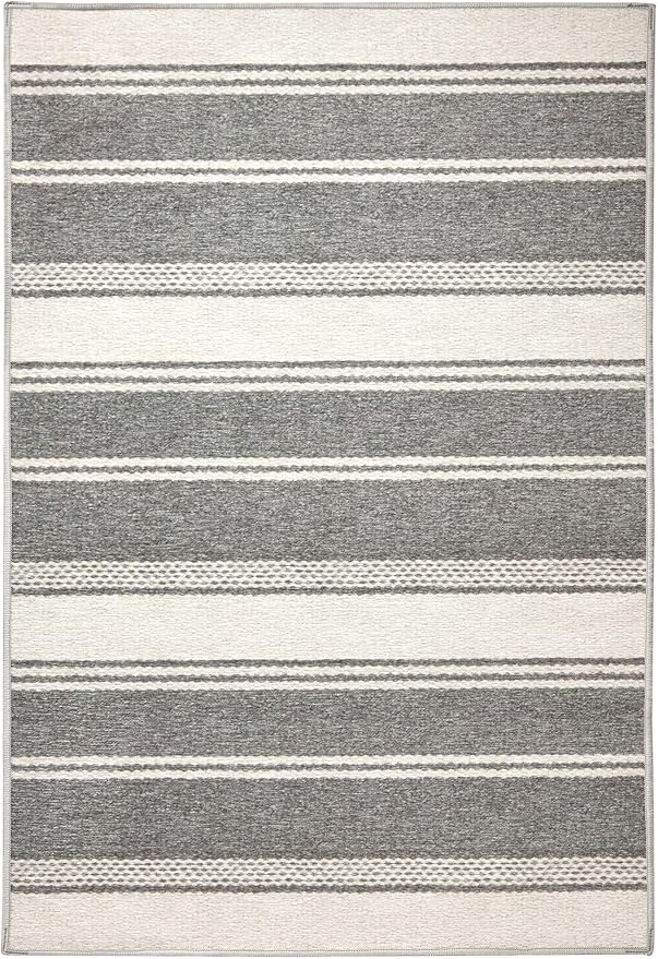 Dash & Albert Bowman Stripe Grey Machine Washable Rug, 5 X 8 Feet, Grey Stripe Pattern