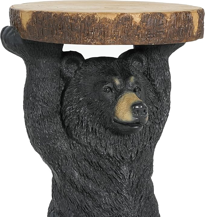 Christopher Knight Home Blitz Bear Outdoor Side Table, MGO Bear Statue with Display Tabletop, Hand Painted Sculpture, Cute Small End Table for Indoor/Outdoor, No Assembly Required, Black + Brown