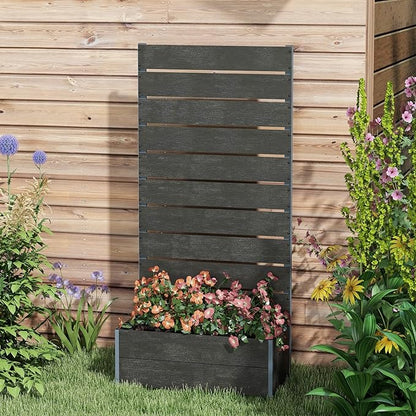 Outsunny Raised Garden Bed with Trellis for Climbing Plants, Planter Box with Self Draining Gap, Freestanding Trellis Planter for Outdoor, Patio, Deck, 28.25" x 15" x 59", Black